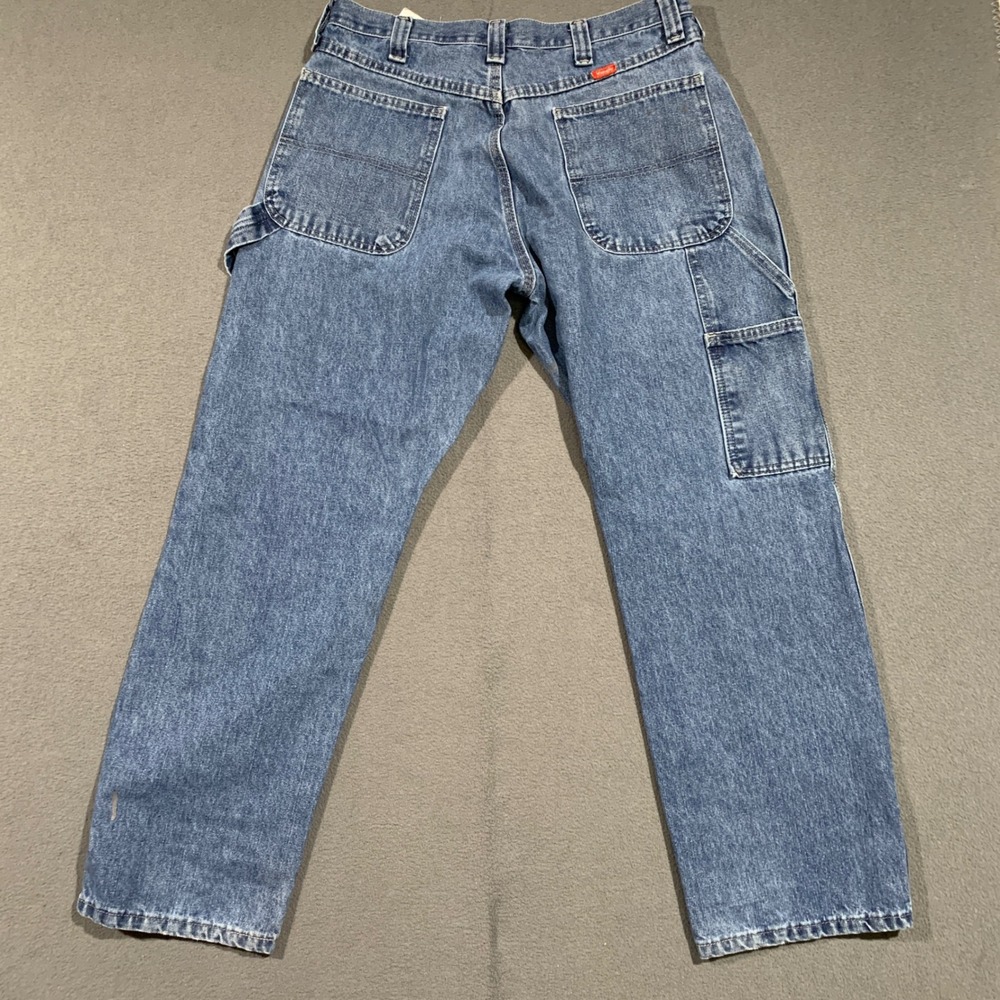 VTG 90s Wrangler Mens Carpenter Jeans Blue Relaxed Fit Straight Leg Size 34x30 *